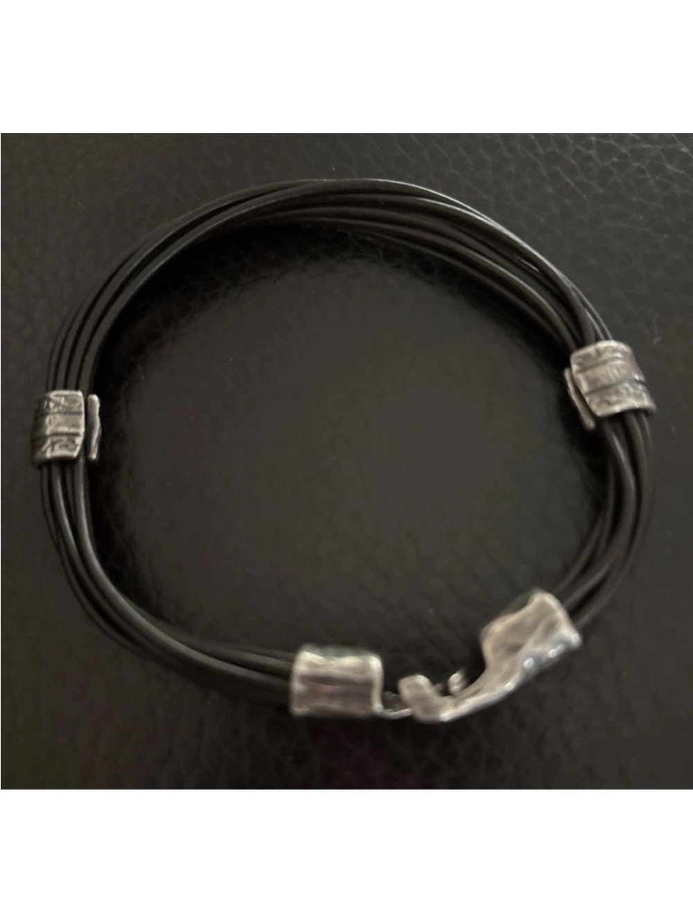 UNO de 50 Black or dark brown leather silver accents Multi-Strand Bracelet ,